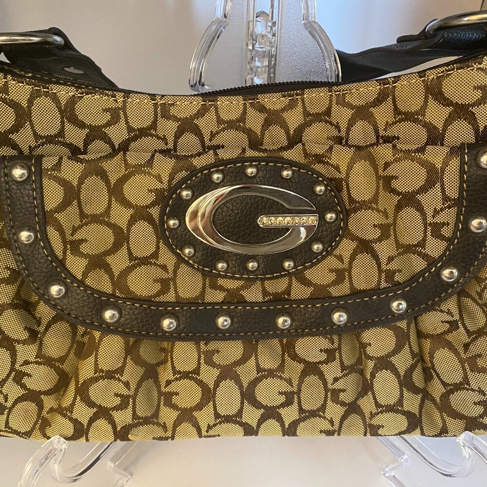 Brown G monogram pattern shoulder bag, silver hardware